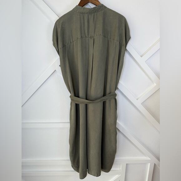 Caslon Cap Sleeve Button Front Tie Waist Utility Midi Dress Olive Green Size 3X - Picture 6 of 11